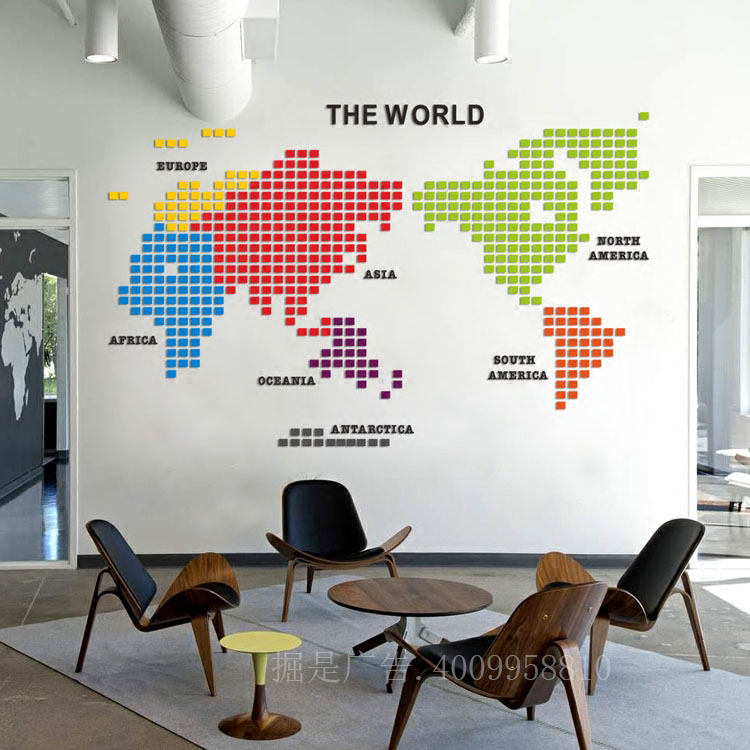 办公室世界地图文化墙制作